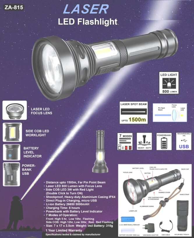 ZA-815 Laser LED Flashlight USB Rechargeable