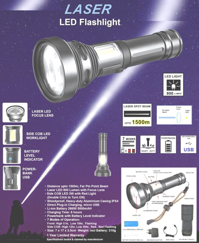 ZA-815 Laser LED Flashlight USB Rechargeable - Image 2