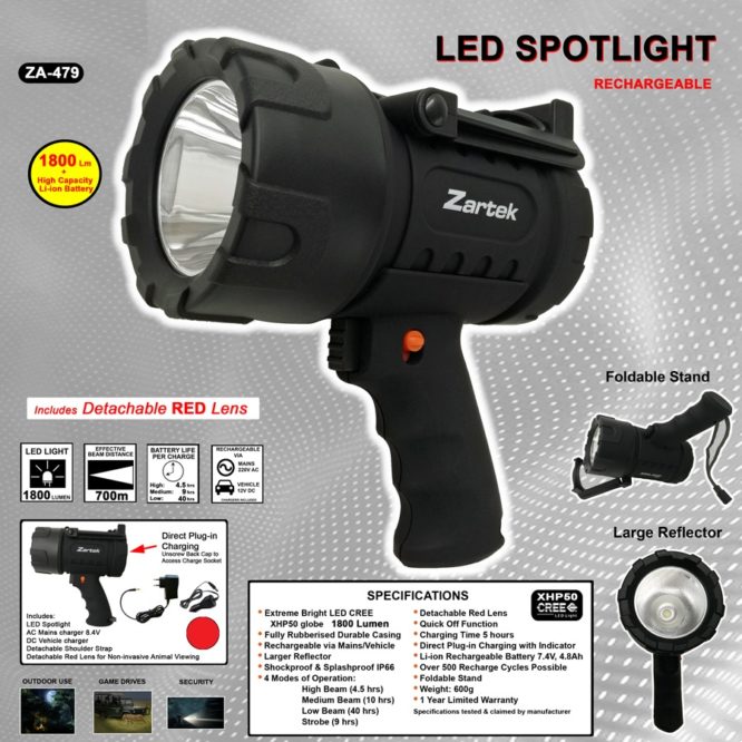 ZA-479 1800 Lumen MEGA BRIGHT LED Rechargeable Spotlight