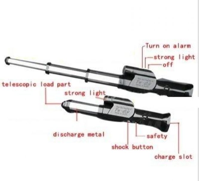 Telescopic Stun Gun (Baton) Rechargeable with torch and siren