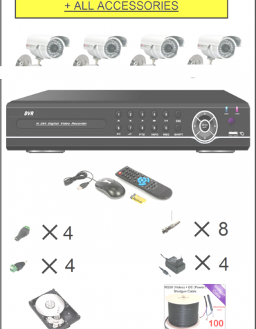 COMPLETE 4CH DIY DVR WITH 1TB HDD+ 4 CAMERAS + CABLE & ACCESSORIES