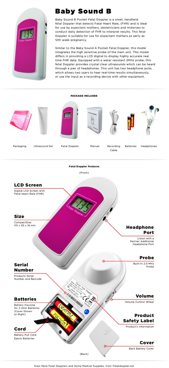 Doppler fetal Baby sounds blue/ pink / audio with display model B