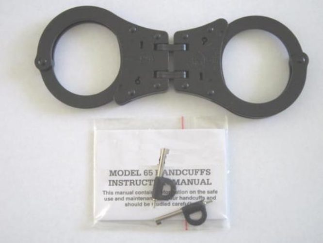 POLICE HANDCUFF BLACK/SILVER MODEL 65 Republic Arms Handcuffs Model 65 Nickel Hinged or Republic Arms Handcuff Black Hinged