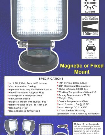 VEHICLE LED FLOODLIGHT + MAGNETIC BASE OR FIXED MOUNT ZA480