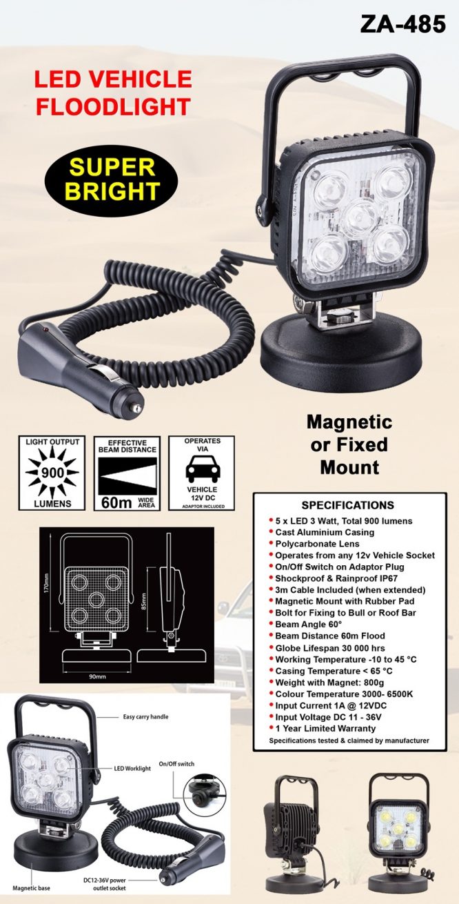 Vehicle LED Floodlight 5 x LED 3 Watt, Total 900 lumens ZA 485 - Image 2