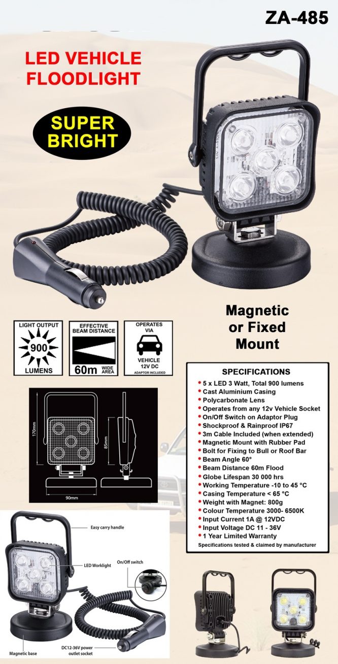 Vehicle LED Floodlight 5 x LED 3 Watt, Total 900 lumens ZA 485