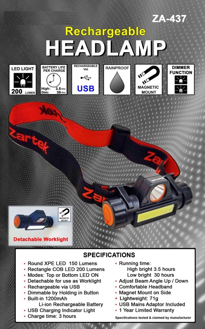 ZA-437 RECHARGEABLE HEADLAMP - DIMMER WITH DUAL BEAMS - Image 2