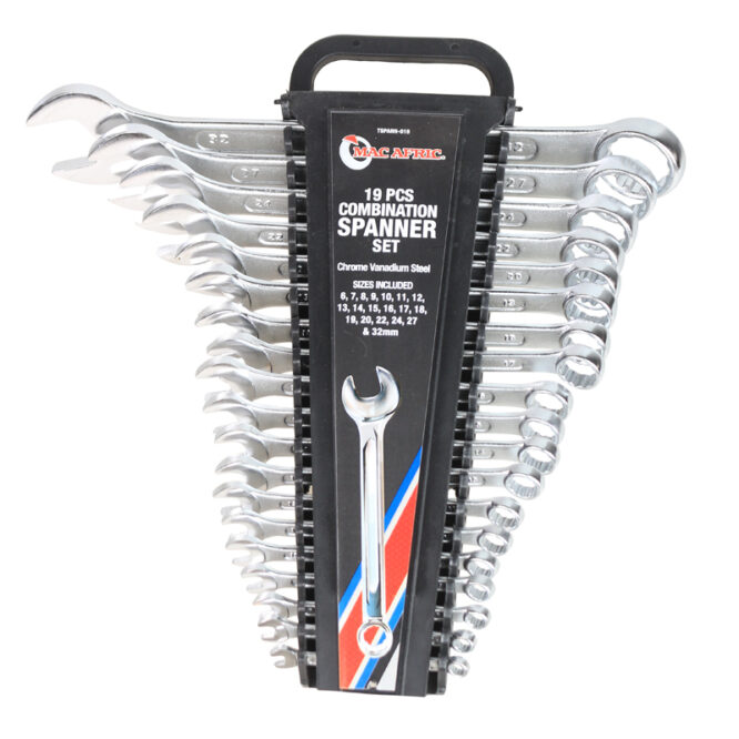 19 pce Chrome Vanadium Combination Spanner Set On Rack