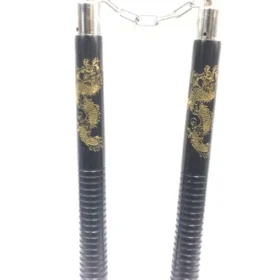 NUNCHAKU CHAIN 12INCHES WOOD GOLD DRAGON