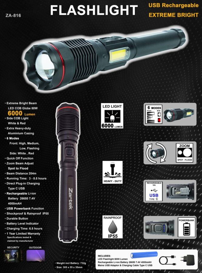 ZA-816 MEGA POWER 6000 LUMEN TORCH / FLASHLIGHT - NEW PRODUCT RELEASE - Image 2